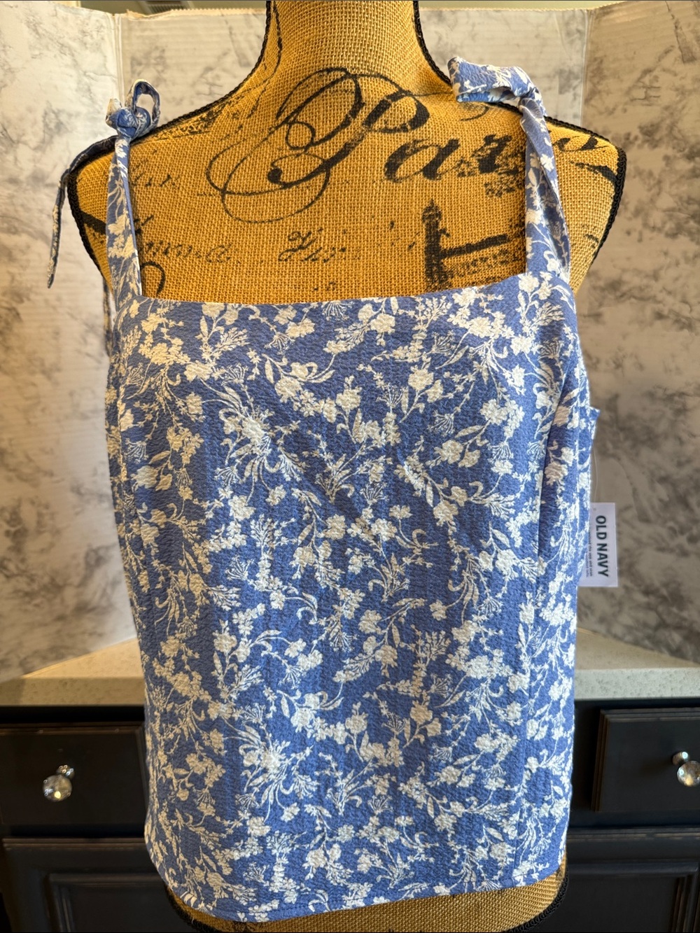 Fitted Tie-Shoulder Cropped Dobby Corset Cami Top - Blue Floral